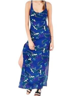For Love & Lemons blue tropical palm print maxi dress size small